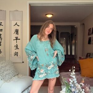 Johnny Was Teal Blouse or Mini Dress